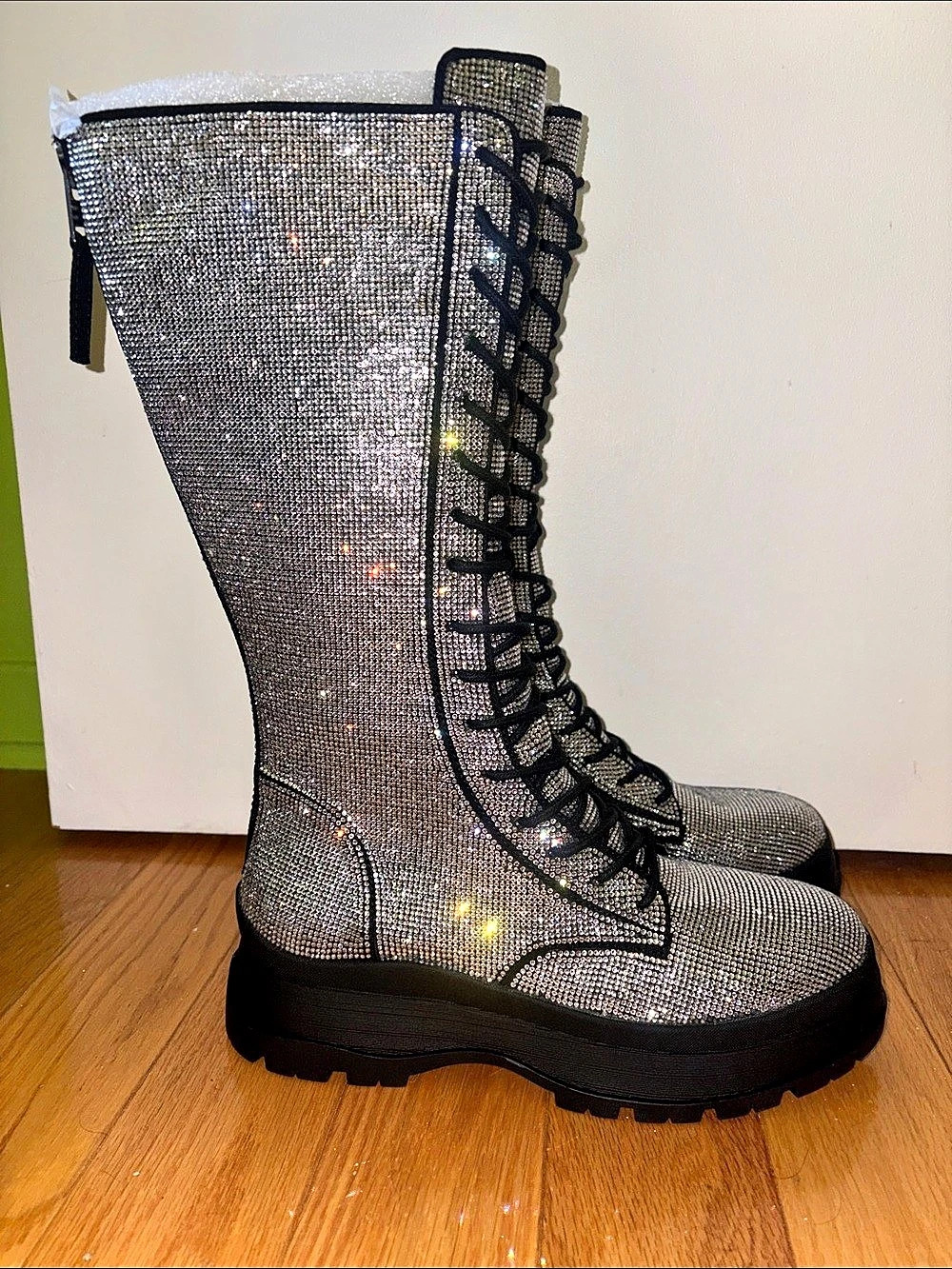 Bexley Rhinestones Rhinestone Combat Boots US 9.5 NWT
